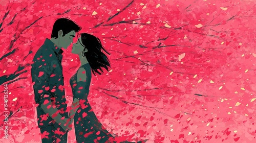 Elderly Couple Watching Sunset with Heart-shaped Cloud, Love & Eternity Concept