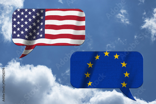 USA and EU speech bubbles in blue sky