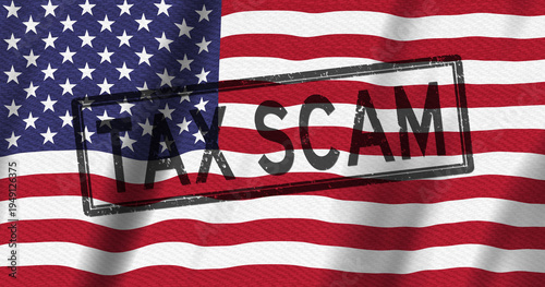 Tax scam warning on United States flag background