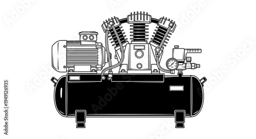 Detailed Illustration of a Heavy-Duty Industrial Air Compressor.