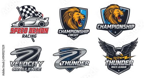 Dynamic Racing and Sports Logos Featuring Lions, Eagles, and Speed.