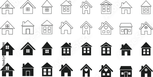 House and home icons set, real estate property symbols collection, residential buildings, realty housing signs, home outline and solid vector