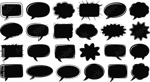 Collection of black speech bubbles and thought clouds