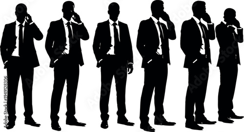 Silhouettes of businessmen in suits on phones