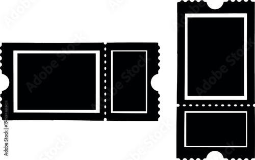 A set of four black ticket stubs with white borders on a plain white background