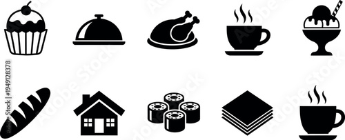 Food and drink icons for restaurant or bakery website