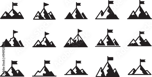 Black and white mountain with flags symbol