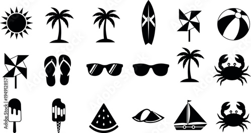 Summer vacation icons and symbols