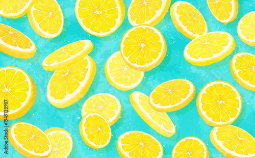 輪切りレモンの散らばる背景2_横