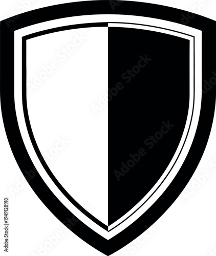 Black and white shield emblem with bold outline and contrasting halves