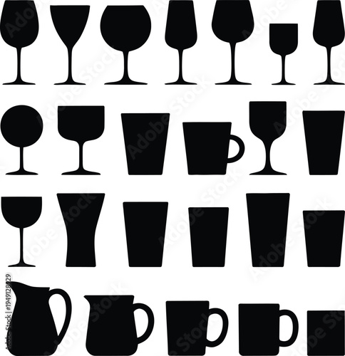 Collection of various wine glasses and mugs