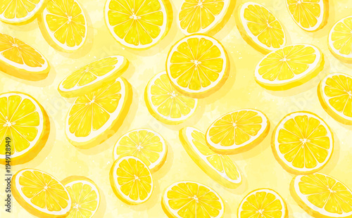 輪切りレモンの散らばる背景3_横