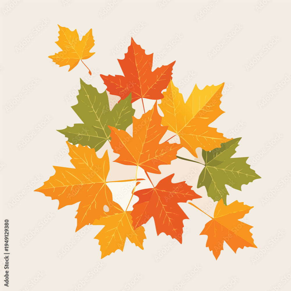 Fototapeta premium Colorful autumn maple leaves in vector graphic style on neutral background