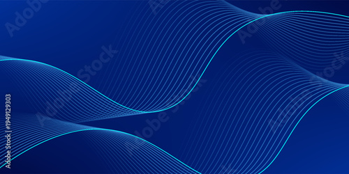 Dark blue gradient abstract background with curved lines wave pattern suitable for posters, banners, websites, presentations