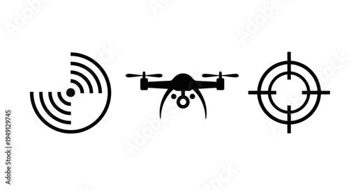 Drone technology icons with radar and target symbols