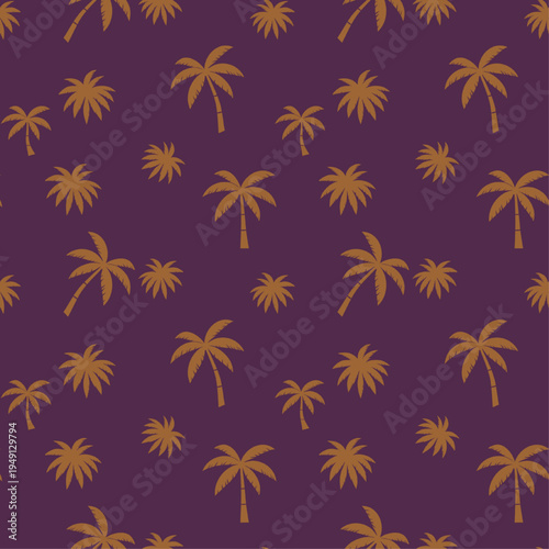 Sophisticated dark plum and gold palm tree pattern, seamless luxury tropical texture.