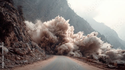 Large landslide crashes down mountain slope destroying rural road during disaster