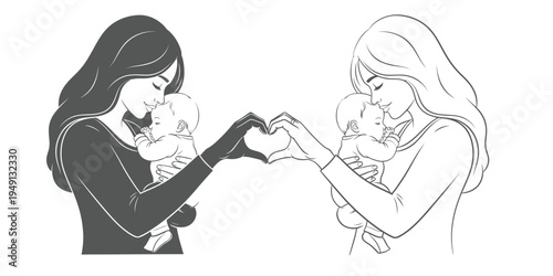 Mother's day illustration of loving mother and daughter sharing heartfelt moment