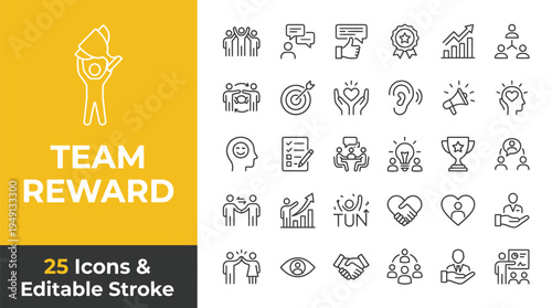 Team reward icons set for business motivation and teamwork concepts with editable stroke