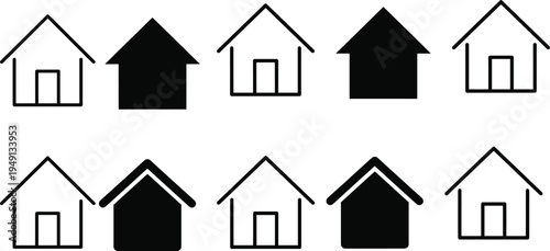House home icon set outline and solid residential building symbols real estate property simple black isolated vector collection