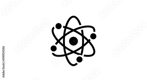 Simple Black Atom Icon Representing Science Physics Chemistry And Technology