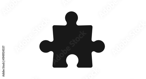 Black Puzzle Piece Silhouette Isolated on White Background