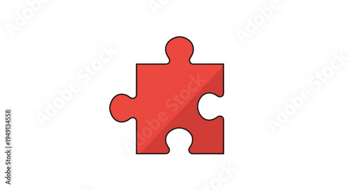 Single Red Puzzle Piece Isolated on White Background