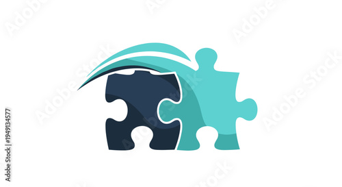 Two Interlocking Puzzle Pieces Logo with Dynamic Swirl
