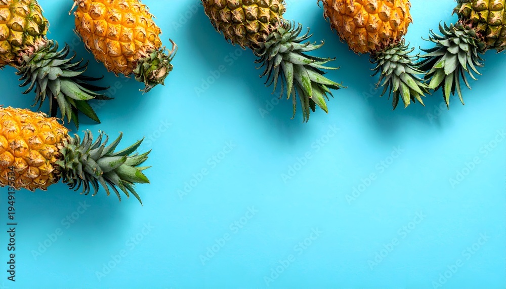 Fototapeta premium Pineapple Paradise - A Vibrant Display of Tropical Fruit on Blue.