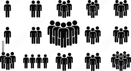 People group silhouette icon set crowd team community population social gathering human figures black simple pictogram isolated vector collection