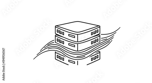 Server Stack with Data Flow Wavy Lines Icon