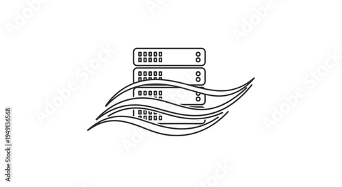 Server Rack With Abstract Flow Lines Icon