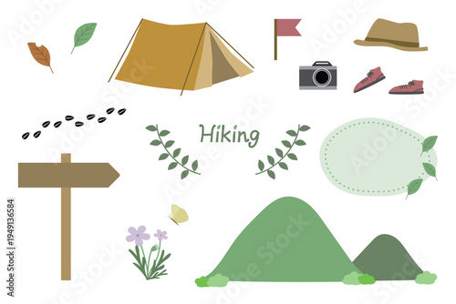 かわいいハイキングやアウトドアのイラストセット