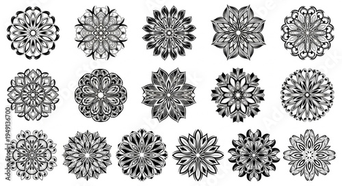 Collection of Intricate Black and White Mandala Designs.