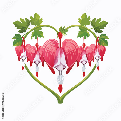 Vibrant vector illustration of bleeding heart flowers in a heart shape
