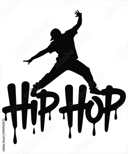 Silhouette Dancer Leaping Over Dripping Hip Hop Text