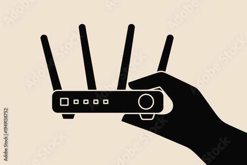 Hand Holding Wi-Fi Router, internet connectivity concept