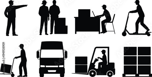 Warehouse workers engaged in various tasks