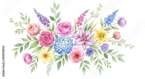 Colorful floral bouquet isolated on transparent background
