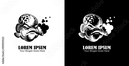 Logo design in the form of a flowerhorn fish smoking a cigar