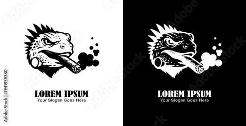 The logo design is in the shape of an iguana's head smoking a cigar