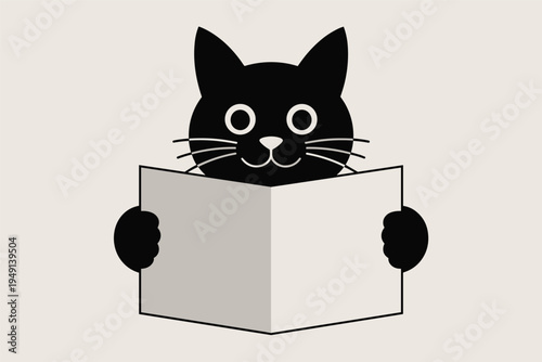 Black Cat Reading, curiosity & learning concept