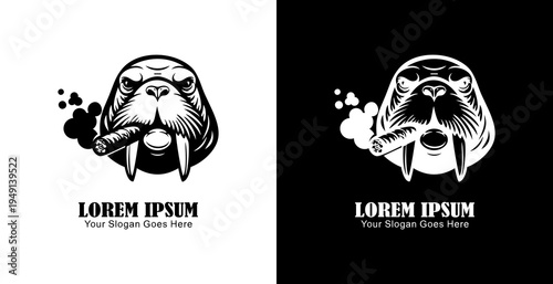 The logo design is in the shape of a walrus head smoking a cigar