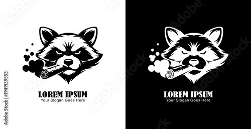 The logo design is a raccoon's head smoking a cigar