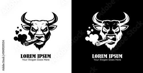 The logo design is in the form of a bull's head smoking a cigar