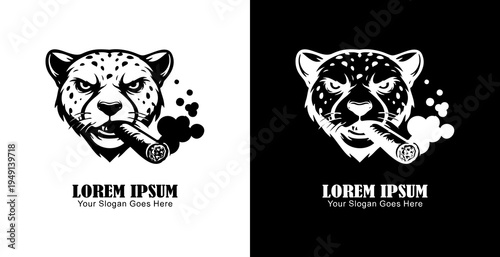 The logo design is in the form of a cheetah's head smoking a cigar