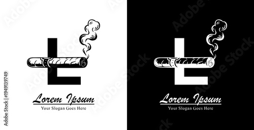 L letter logo design combined with cigar