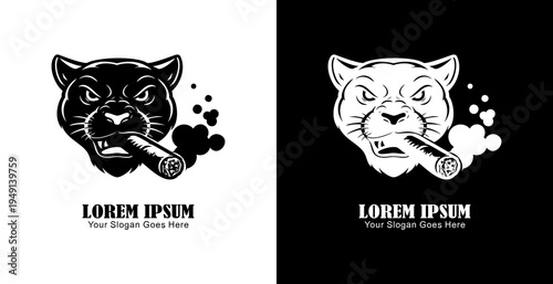 The logo design is in the shape of a panther's head smoking a cigar