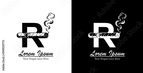 R letter logo design combined with a cigar
