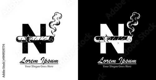 N letter logo design combined with a cigar